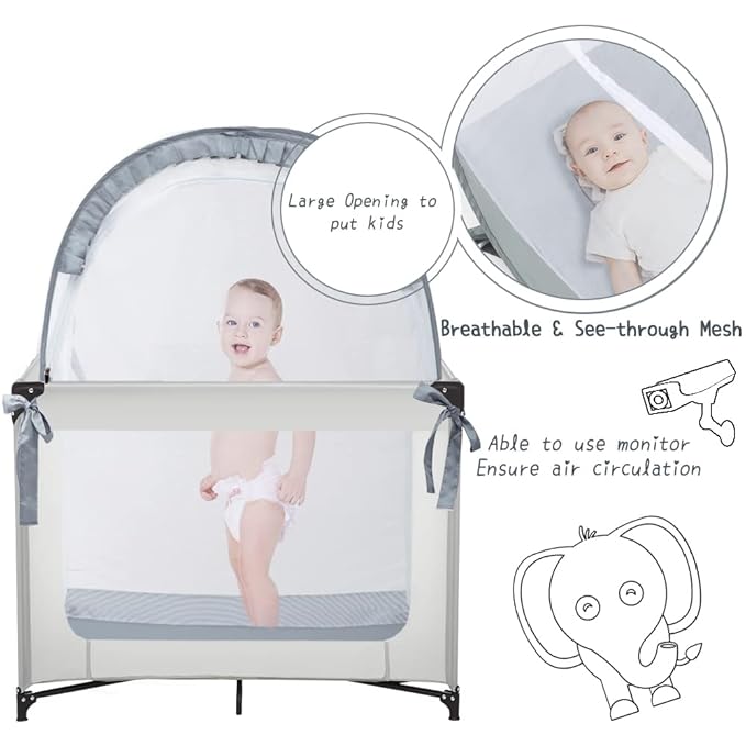 Pack N Play Tent, Baby Pop Up Crib Tent to Keep Baby in, Crib Net for Pack and Plays, Mini Cribs & Play Yards (39.6" L x 27.6" W x 49.2" H)