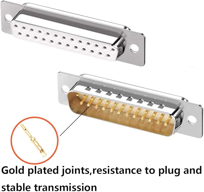 10PCS DB25 RS232 D-SUB Serial Solder Cup Connectors, Gold Plated Joints RS232 Serial Port 25 Pin D Sub Couplers