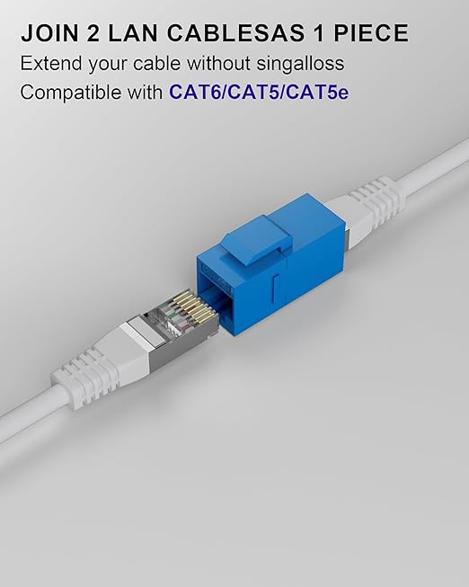 RJ45 Coupler Cat6 Keystone Jack 100-Pack, Female to Female UTP Inline Ethernet Network Coupler for Wall Plates & Patch Panels – Blue