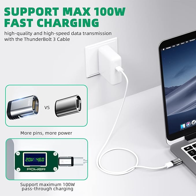 USB C Magnetic Adapter, (2 Pack) 24Pins Magnetic USB C Adapter Straight with PD 100w Charge USB3.1 10Gbps Data Transfer 4K 60Hz Video for Thunderbolt 3 MacBook Pro/Air and More Type C Devices