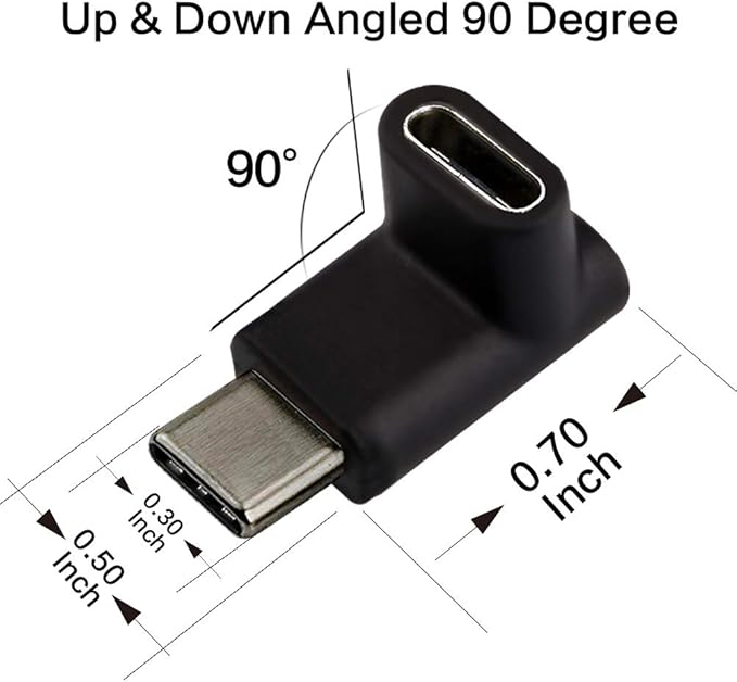 USB C Male to Female Adapter, Type C 90 Degree Angled Right & Left and Up & Down Extension Connector for Laptop & Tablet & Mobile Phone (2PACK)
