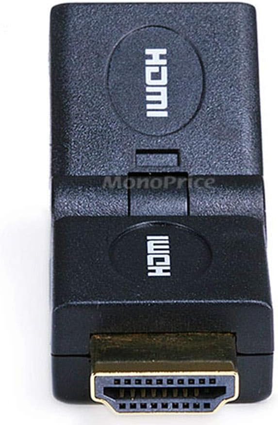 Monoprice HDMI Port Saver Adapter - Male to Female, Swiveling, Up to 90 Degrees Adjustment, Gold Plated, 3 Inches, Black