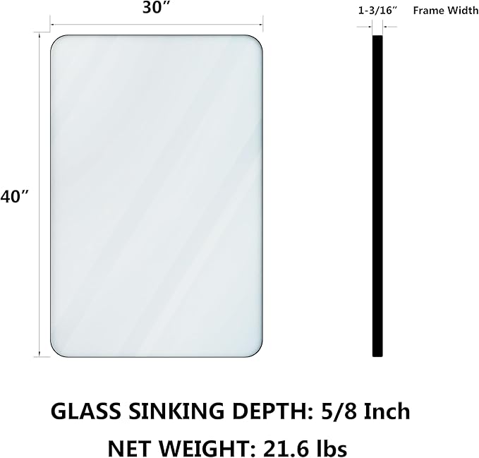 VocalStar Black Metal Framed Bathroom Mirror for Wall, 40 x 30 Inch Large Rounded Rectangle Matte Black Bathroom Vanity Mirror Farmhouse, 1/4-inch Shatterproof Glass | Ultra-Flush Hanging