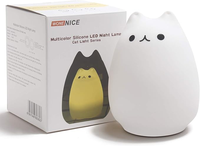 WoneNice Cute Kitty Night Light, Rechargeable Silicone Cute Lamp with Warm White & 7-Color Breathing Modes, Touch Sensor Control, Gift for Women Mom Teen Girls Kids Toddler Baby