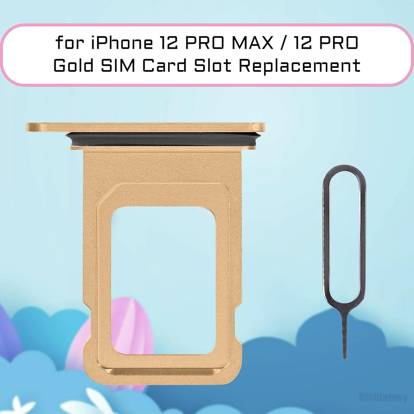 iPhone 12 Pro Max Gold Single SIM Card Tray Holder Adapter, SIM Card Slot Replacement for iPhone 12 Pro with Waterproof