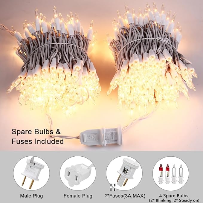 ODEETRONIC Warm Christmas Lights - 21.63ft 100Count Steady & Blink Clear Christmas Lights, UL Certified Incandescent Fairy String Light, White Wire Xmas Tree Light Connectable for Indoor Outdoor Party