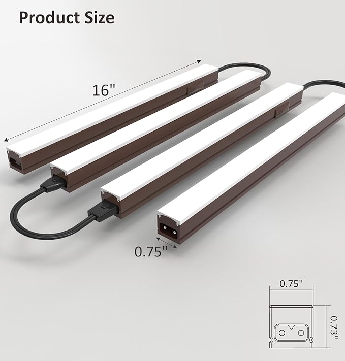 Under Cabinet Lighting Plug in, 16 Inch 4 Pcs, Linkable AC120V 3CCT 3000K/4000K/5000K Ultra Slim, LED Under Cabinet Lights for Counter Light, Kitchen, Shelf, Sink, Workshop, Desk, Bronze