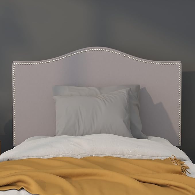 Flash Furniture Lexington Upholstered Twin Size Headboard with Accent Nail Trim in Light Gray Fabric
