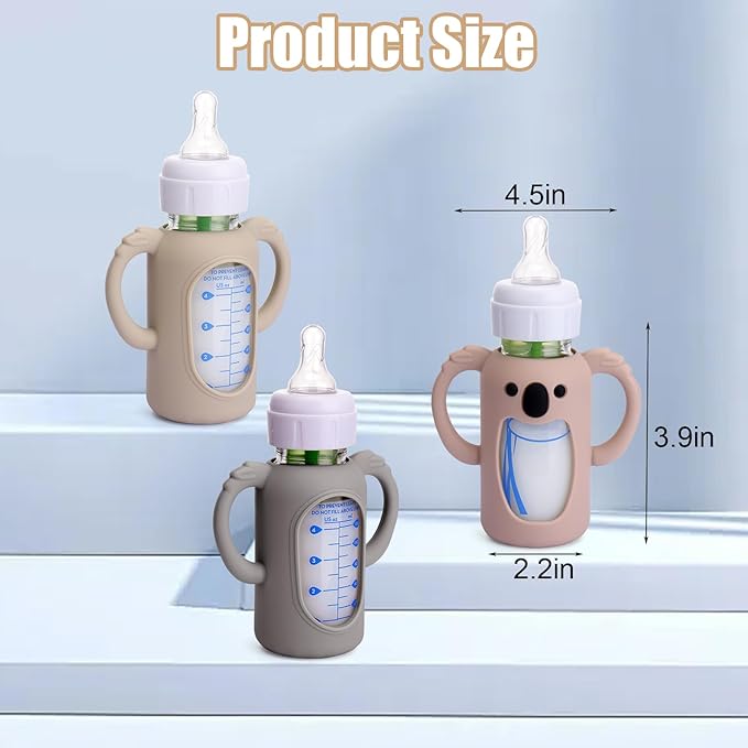 Mity rain 3 Pack Silicone Sleeves for Dr. Brown's Glass Bottles 4 OZ - Anti Breakage Baby Bottle Holder, Compatible with Dr. Brown's Glass Bottles for Babies with Handle