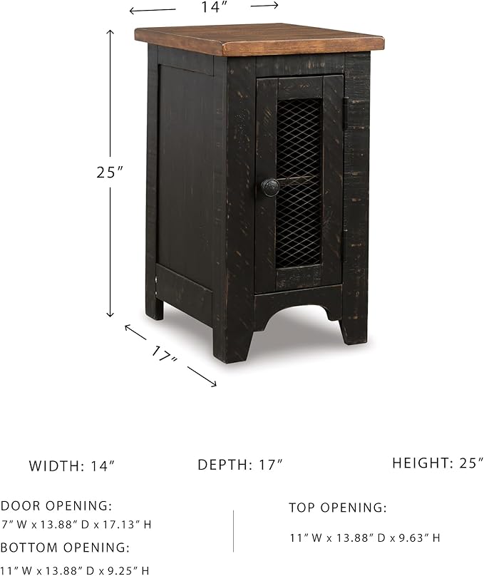 Signature Design by Ashley Valebeck Rustic Farmhouse Chair Side End Table with Cabinet Door, Distressed Black