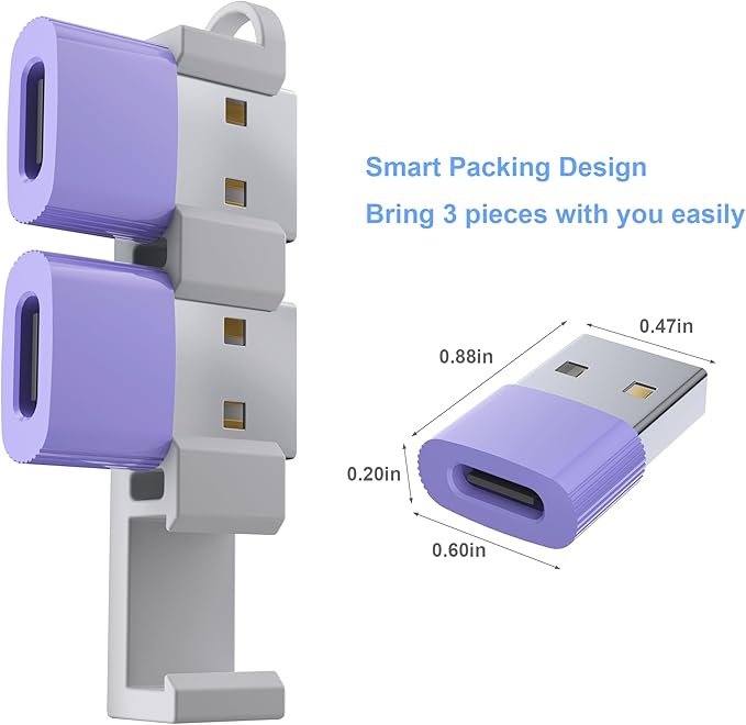 USB to USB C Adapter 3 Pack,Type C Female to USB A Male Cable Converter for MacBook Pro,iMac,PC,Laptop,Computer,Samsung Galaxy Note 20 S20 S21 S22 S23,Google Pixel 5 4 4A 3A 2 XL,OTG,Purple