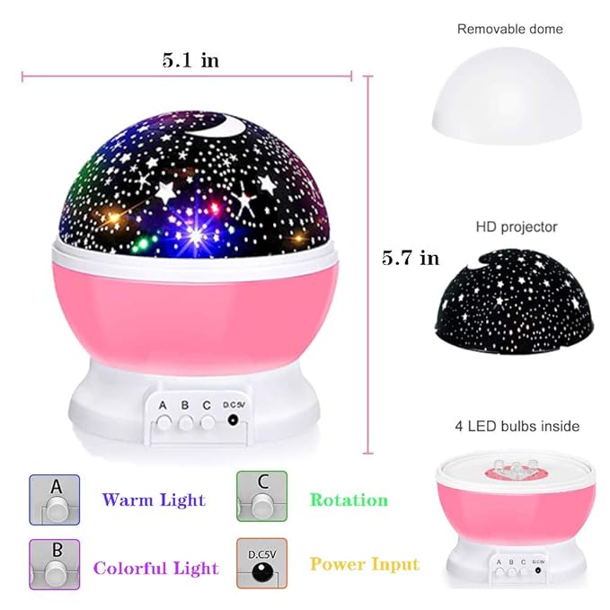 Borelor Star Night Light for Kids, 12 Color Changing Lights Modes with USB Cable, 360°Rotating Moon Star Projector Desk Lamp for Bedroom Party Decor & Girls Birthday Gift