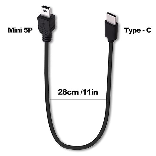 Mini B USB to USB C OTG Cable Type C Male to 5 Pin Mini B Male Data Charging Converter Adapter Cable for Digital Camera Game Controller Dash Cam Phone GPS -28cm/2pcs