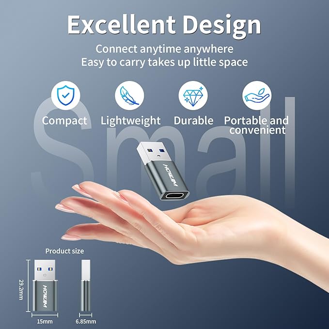 USB to USB C Adapter 4 Pack,HOWJIM USB C Female to USB 3.0 Male OTG Adapter,PD27W/66W Fast Charging 5Gbps Data Transfer for M-acBook,Pad Pro,Phone 17/16/15,G-alaxy,X-peria,A-irpods,Pixel,CarPlay Gray