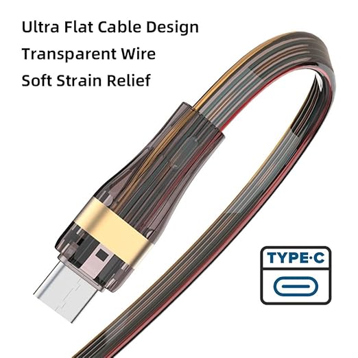 NFHK USB-C Type C to USB-C Ultra Slim Flat Power USB2.0 Data Cable 65W Fast Charge for Laptop Tablet Phone 100cm