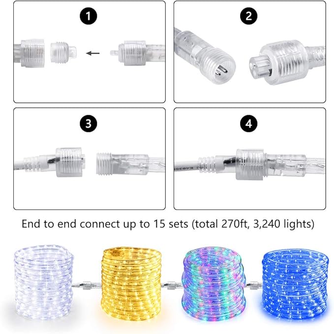 Brizled Multicolor Rope Lights,18ft 216 LED Christmas Rope Lights Waterproof, 120V ETL Flexible Tube Light Connectable Plugin Color Xmas Lighting for Garden, Patio, Party, Xmas, Holiday Decorations