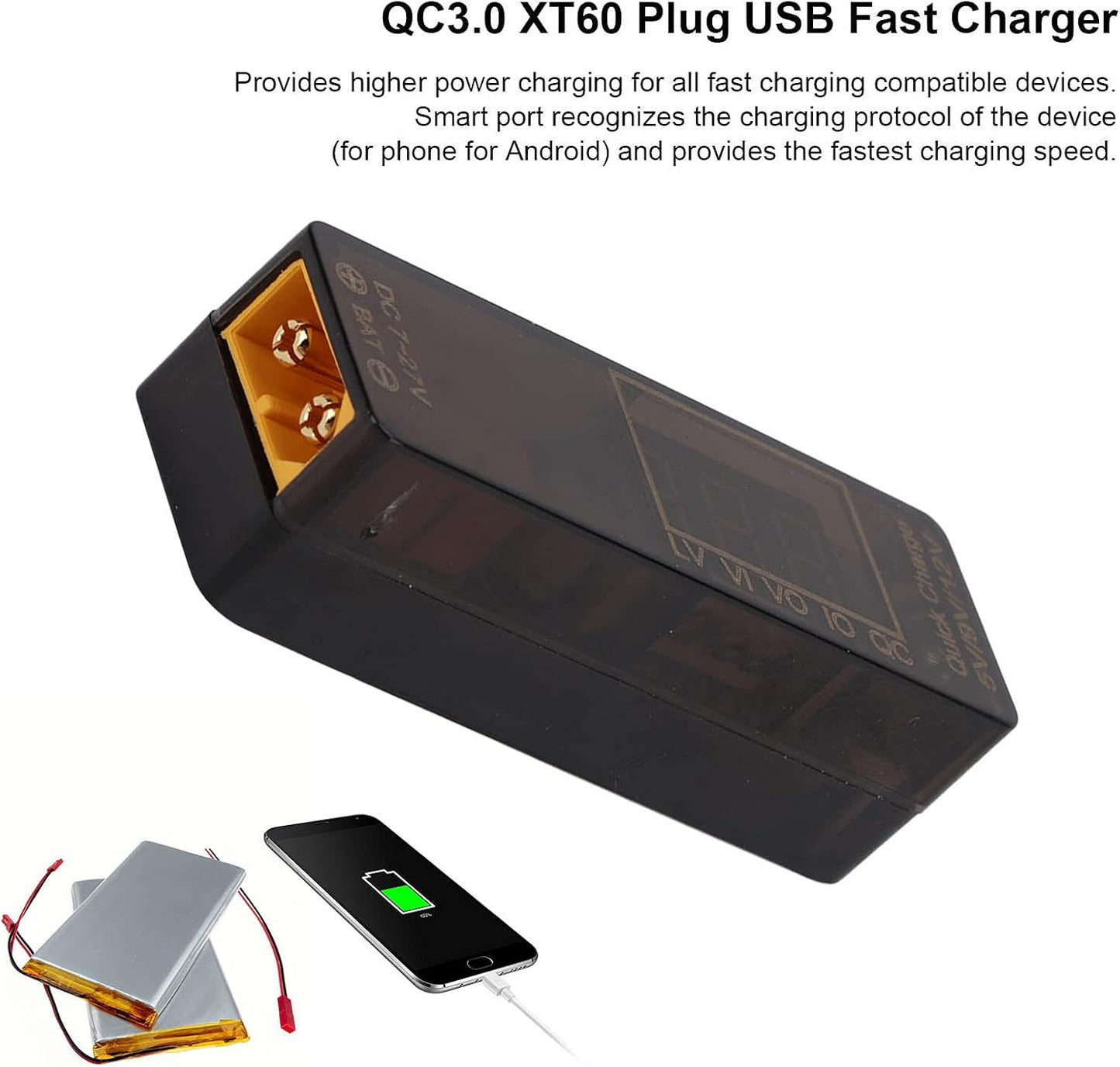 QC3.0 USB Overload Short Circuit Adapter, XT60 to USB QC3.0 Model Car Accessories for Efficient Charging