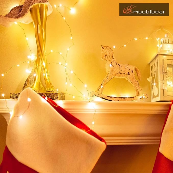 Moobibear LED Decorative Fairy String Lights 66ft 200 LEDs Dimmable Outdoor/Indoor Starry String Lights, Warm White Copper Lights with Remote Control for Garden Room Patio Party Valentines Day Decor