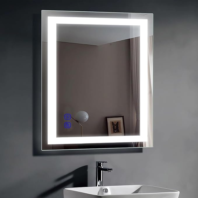 36"x28" LED Bathroom Mirror with Lights Large Wall-Mounted Vanity LED Mirror Smart Lighted Makeup Mirror Stepless Dimmable, Adjustable Brightness,Touch Screen Button,Anti-Fog,Memory Function