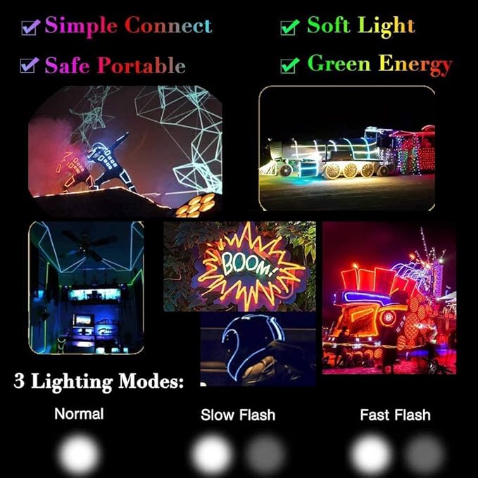 MaxLax EL Wire Orange, 16.4ft/5m Portable Battery Pack Neon Light Strip 360° Cuttable Glowing Rope Lights for Parties, Halloween, DIY Decoration