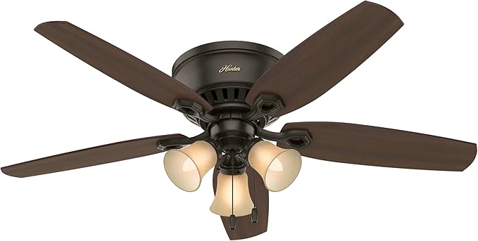 Hunter 52 inch Indoor Ceiling Fan with LED Lights - Bronze Ceiling Fan with Pull Chain, For Bedroom, Living Room, or Kitchen, Low Profile Mount, No Remote, 5 Blades - Builder 53327, New Bronze