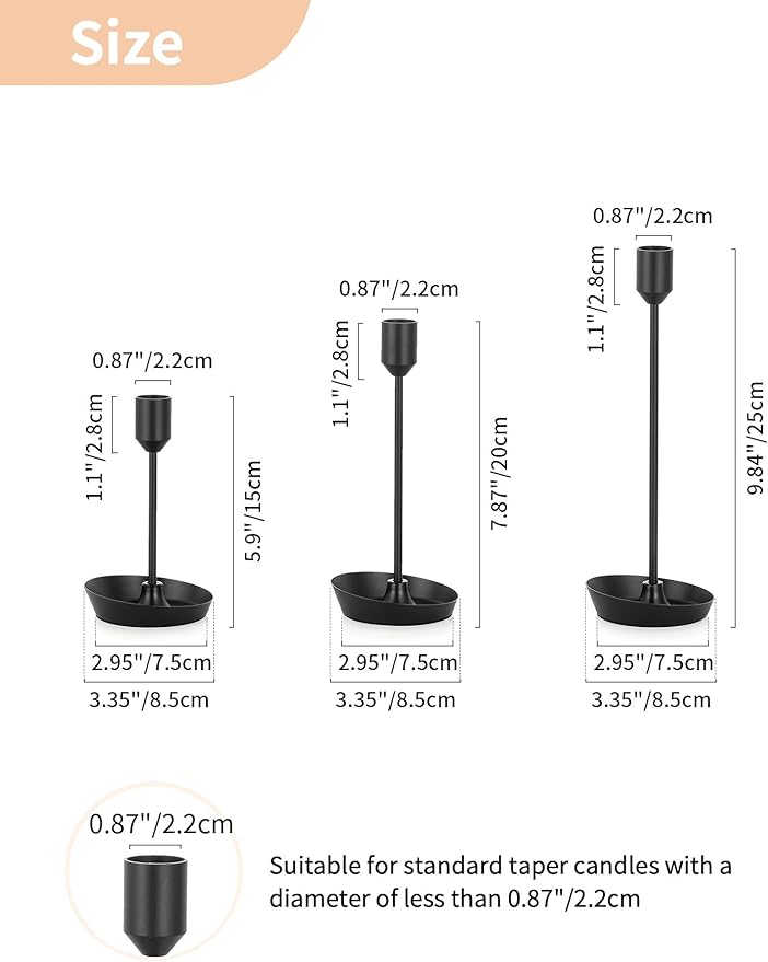 NUPTIO Black Candlestick Holders for Centerpiece: 3 PCS Tall Taper Candles Holders for Halloween - Metal Candles Stick Holder for Christmas Birthday Party Fireplace Table Decor