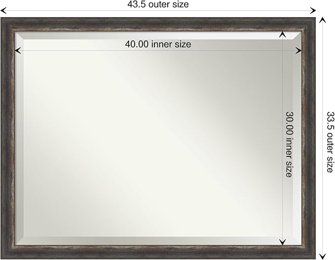 Amanti Art Brown Bathroom Mirror for Over Sink, 33x43 Bark Rustic Char Narrow Rectangle Vanity Mirror, X-Large Country Rustic Frame, Hangs Horizonally and Vertically, Bathroom Wall Decor, Beveled Edge