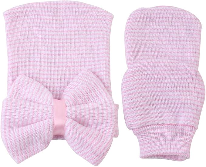 Baby Caps and Mittens Newborn Hospital Beanie Hats No Scratch Gloves Soft Babies Gift Set for Boys Girls