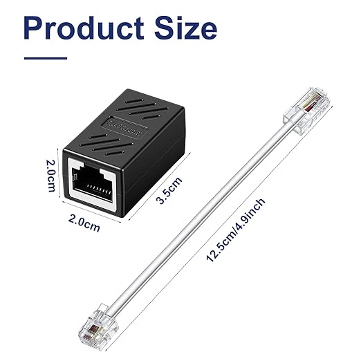 2 Pcs Phone Jack to Ethernet Cable Adapter, RJ45 to RJ11 Adapter, RJ45 8P8C Female to RJ11 6P4C Male Phone Lines for Landline Telephone Service