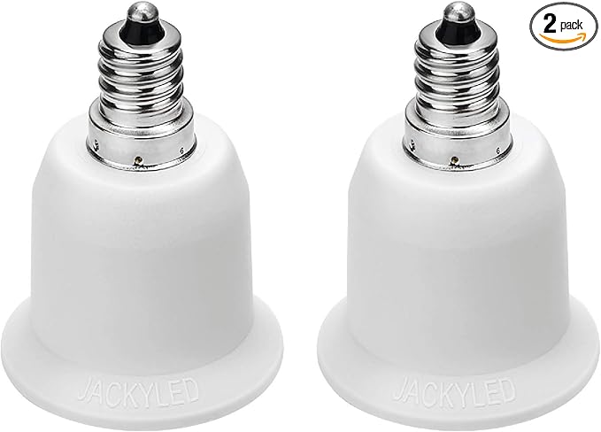 JACKYLED 2-Pack E12 to E26 Adapter, E12 Light Socket to Medium Base, E26 E27 Converter Light Socket Adapter, Chandelier Socket E12 Light Bulb Adapter
