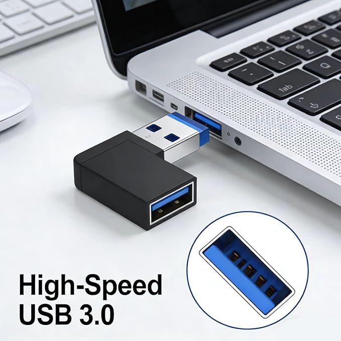 90 Degree Left and Right Angle USB 3.0 Male to Female Expansion Adapter,USB Extender Connector Adapter 2 Pack-Black