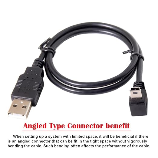 NFHK Mini USB B Type 5pin Male Down Angled 90 Degree to USB 2.0 Male Data Cable 5 Meters with EMI Ferrite Core 50cm