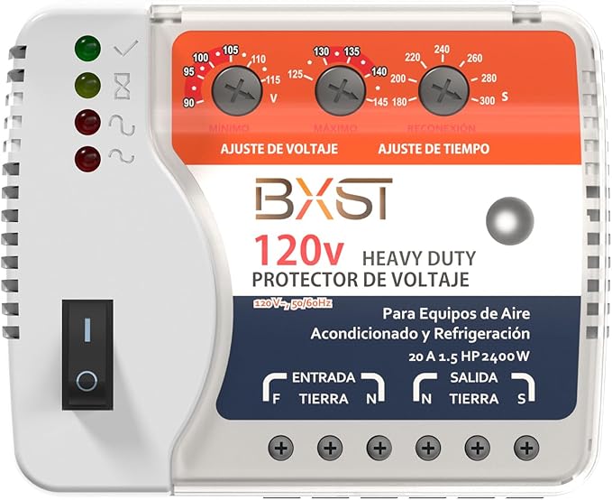 BXST Surge Protector, 20A Voltage Regulator, Wiring Heavy Duty Power Surge Protector Outlet for Refrigerator, TV, Computer and Home Appliance, Adjustable, LED Display Screen, 120V, 2400W, 140J