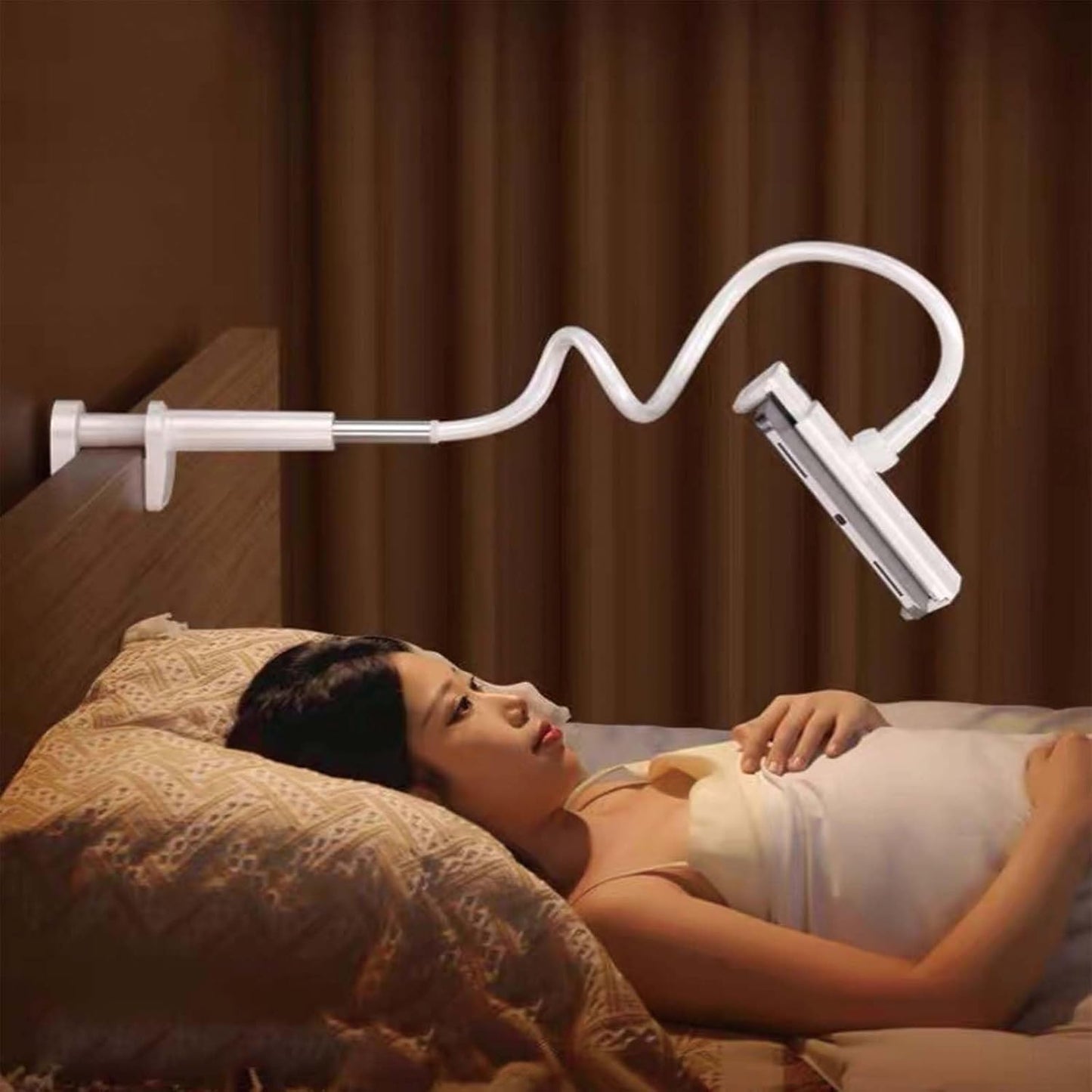 Gooseneck Phone Holder, 360° Rotate Support Rod, One-Hand Adjustable Cell Phone Holder for Desk, Headboard, Nightstand