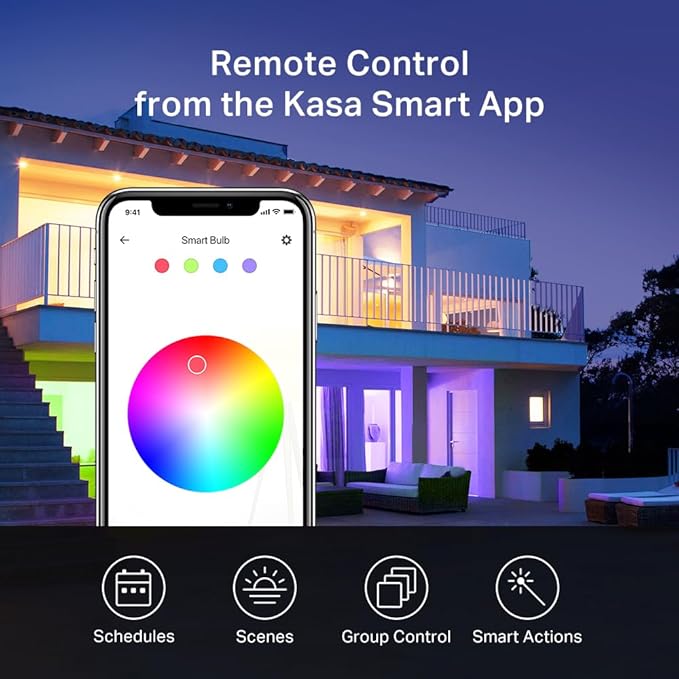 New Kasa Smart Bulb, Full Color Changing Dimmable Smart WiFi Light Bulb Compatible with Alexa and Google Home, A19, 9W 800 Lumens,2.4Ghz only, No Hub Required, 1-Pack (KL125), Multicolor