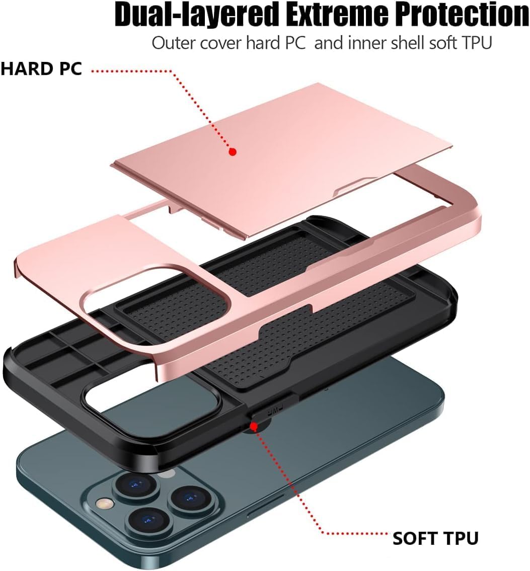 iPhone 15 Pro Wallet Case with Card Holder + 2 Tempered Glass Screen Protectors, Heavy Duty Shockproof Slim Case 6.1