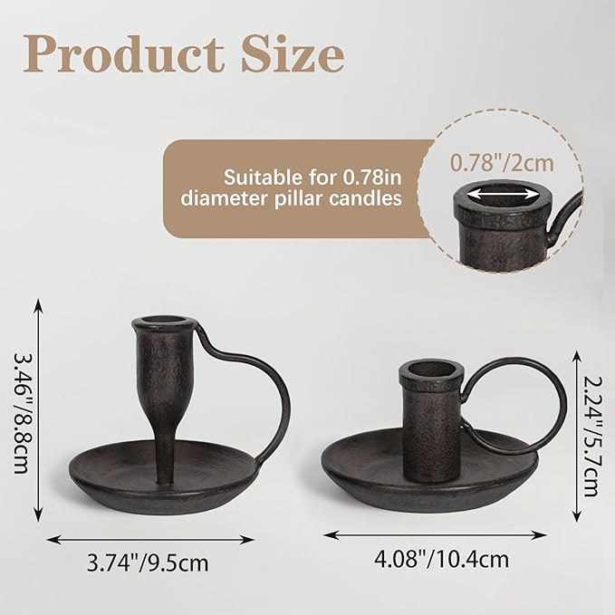 Matte Black Iron Candle Holder with Handle 2 Pcs Taper Candle Sticks Holder Decor Farmhouse Candlestick Holders for Home Wedding Party Dinning Table Centerpiece