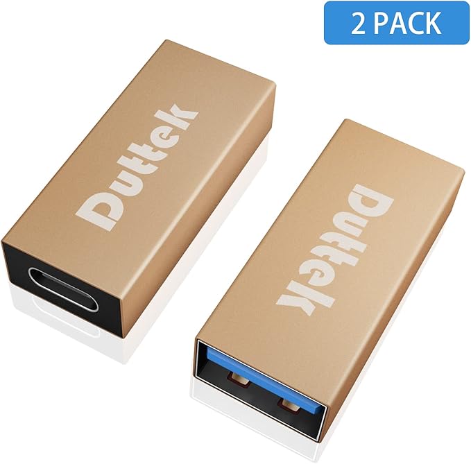 Duttek USB C Female to USB Female Adapter, Bi-Directional Type A to Type C OTG Adapter Converter Support 5 Gbps Data Sync and Charging for Laptop, PC 2 Pack (Champagne)