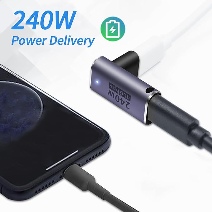 USB C 90 degree, Right Angle Adapter, Female to Female Adapter 240W PD, 40Gbps and 8K video]supports Thunderbolt 4/3 cable for laptops, tablets and phones (2 packs) (240w Up angle usb c adapter)