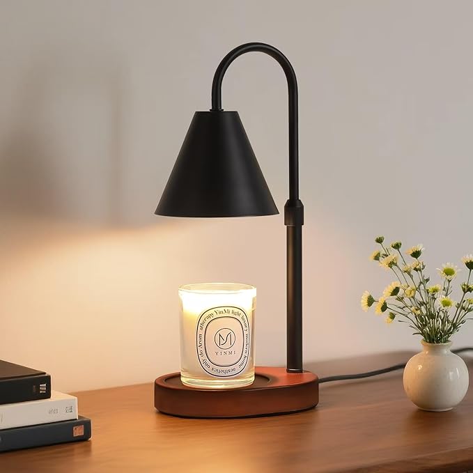 Black Candle Warmer Lamp with Timer and Dimmer,Mother's Day/Birthday/Christmas Gifts for Mom/Wife,Electric Wax Melt Warmer,Home Decor,Scented Jar Lamp,Adjustable Height,with 2 Bulbs