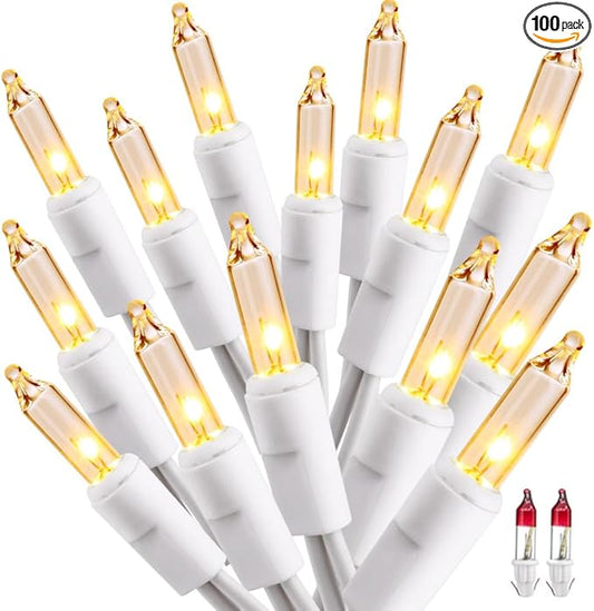 ODEETRONIC Warm Christmas Lights - 21.63ft 100Count Steady & Blink Clear Christmas Lights, UL Certified Incandescent Fairy String Light, White Wire Xmas Tree Light Connectable for Indoor Outdoor Party