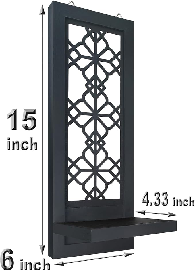Set of 2 Candle Sconces, Farmhouse Accent Wall Sconce, Black Candle Holder Wall Decorations for Home Décor, Living Room, Dining Room.(15 x6 in)