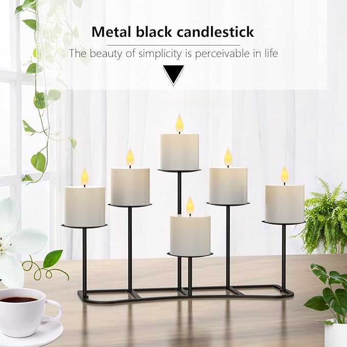 smtyle Christmas DIY 6 Fireplace Candle Candelabra Candleholder Mantle Decor for Flameless or Wax Pillar Candles Stand with Black Iron Decoration on Desk or Floor