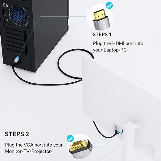 HDMI to VGA Cable 3ft, Adapter Cord with Secure Latch and IC Chip – Plug & Play HDMI to VGA Converter Cable for Projector, PC, Laptop, Desktop, Xbox, PS3, 1080P 60Hz