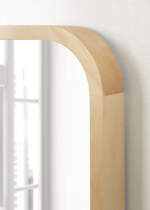 Kate and Laurel Hutton Modern Rounded Rectangle Wall Mirror, 20 x 30, Natural Wood, Decorative Scandinavian Rectangular Wall Decor Accent with Radiused Corners