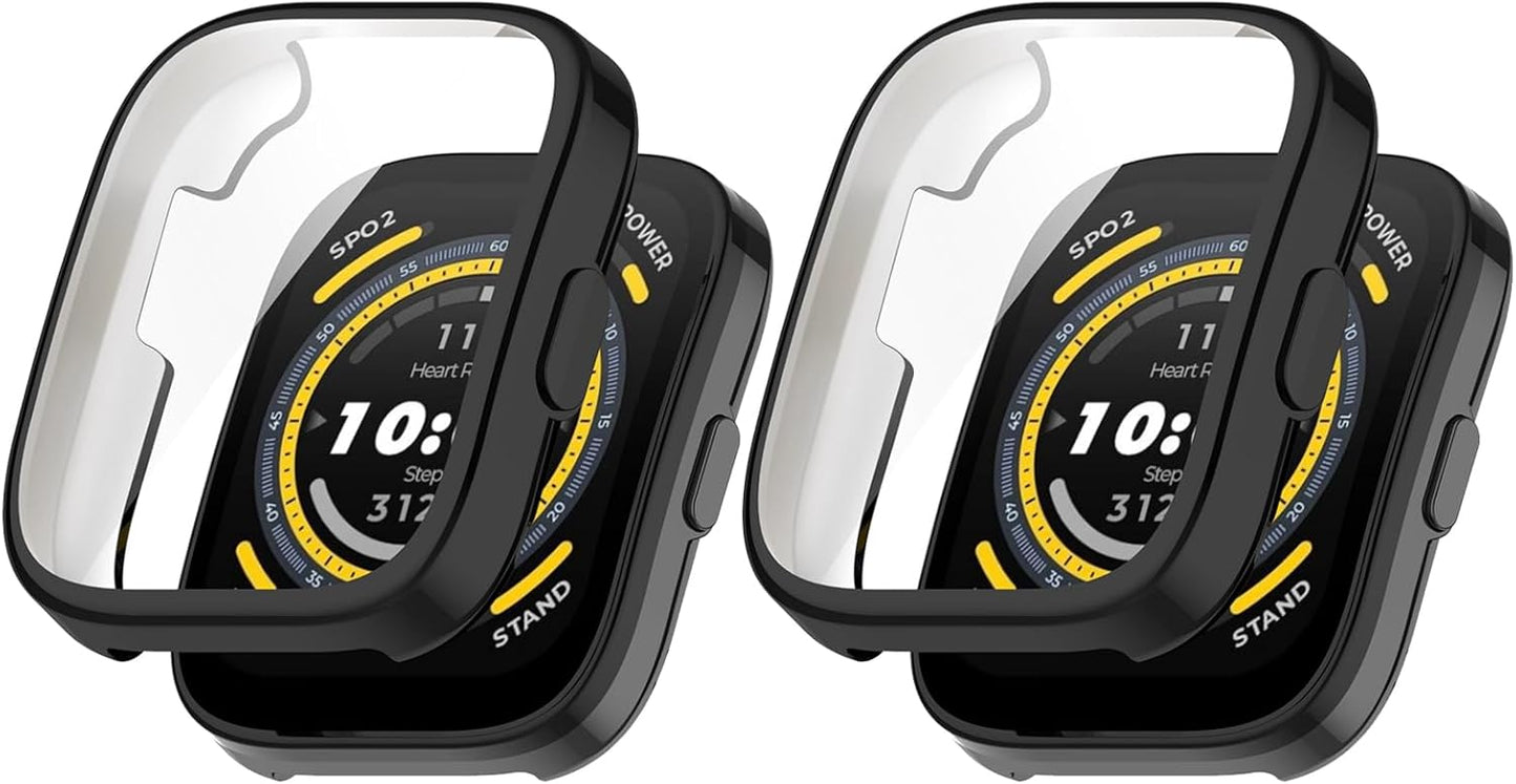 Protective Case for Amazfit Bip 5 Smart Watch, TPU Soft Ultra-Slim Screen Protector Bumper, Black *2