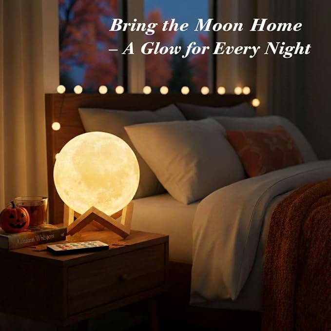 Mydethun Moon Lamp 16 Colors – 4.7' 3D Printed Lunar Light with 148 Modes, Wooden Stand, Remote & Touch Control – Retirement Gift for Women – Bedroom, Living Room, Fall Décor, Christmas