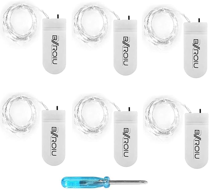 Fairy Lights CR2032 Battery Operated,6.6Ft/2Meter 20 LEDs Micro Silver Wire String Lights for Bedroom Christmas Party Wedding Decoration (Cool White, 6 Pack)