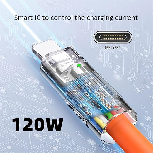 NFHK USB-A Type A to USB-C Liquid Silicone Ultra Soft 120W Power USB2.0 Data Orange Cable Fast Charge for Laptop Tablet Phone 100CM