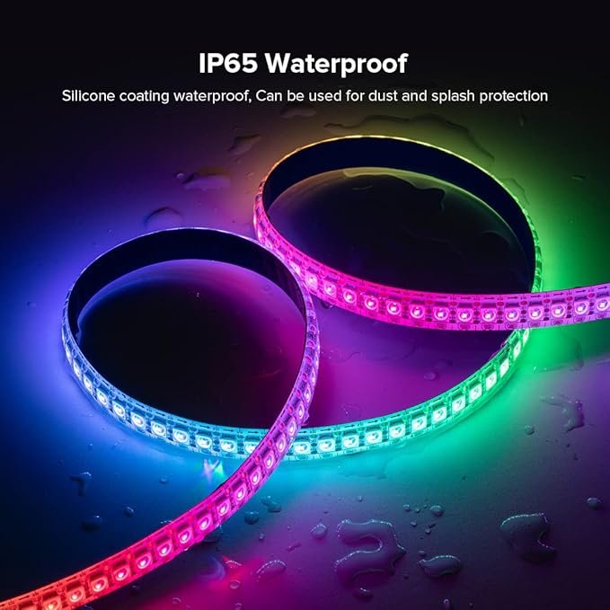 SEZO WS2812B LED Strip Light 3.3FT/1M 144LEDs/m Individually Addressable Programmable 5050SMD Digital RGB Alloy Wires Flexible Dream Color IP65 Waterproof PCB White DC5V